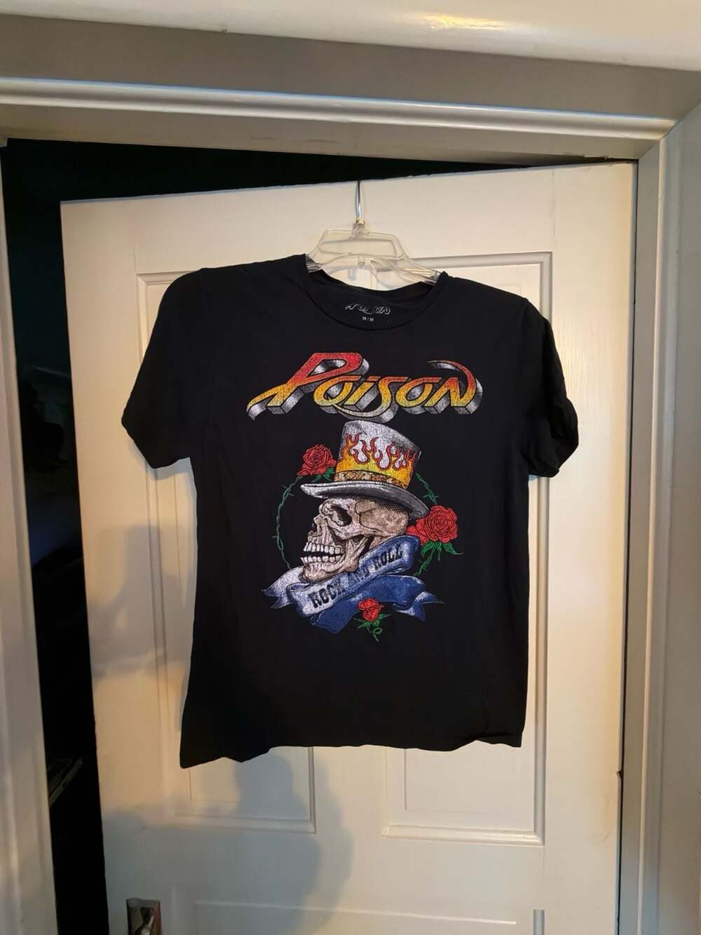 Poison Rock And Roll Skull T-Shirt Size M Black Graphic Tee